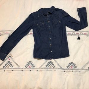 Guess dark blue jean button up/long sleeve